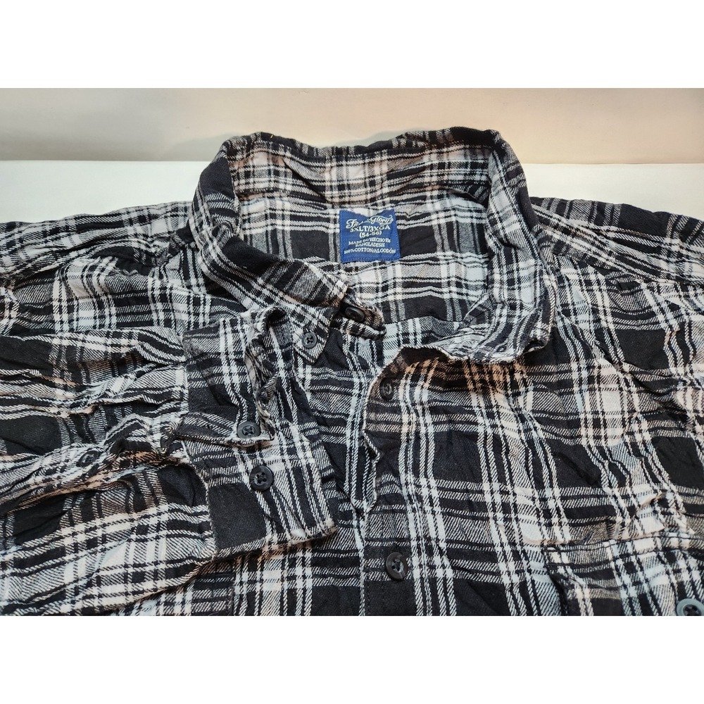 Faded Glory Mens 3XLT Black White Plaid Long Sleeve Button Up Flannel Shirt